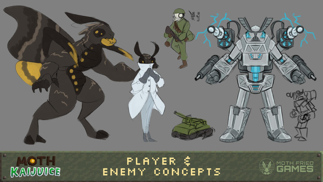 Moth Kaijuice - Player & Enemy Concepts (2025)